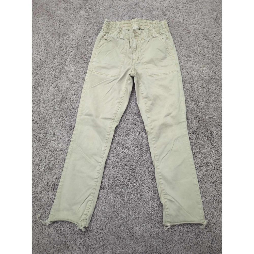 American Eagle Pants Womens Size 4 Beige Low Rise Straight Ankle Raw Hem Stretch